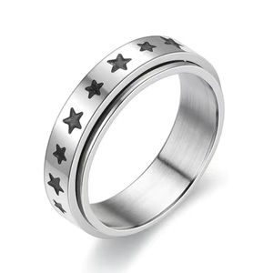Stainless Steel Star Spinner Ring Silver Fidget Band Minimalist